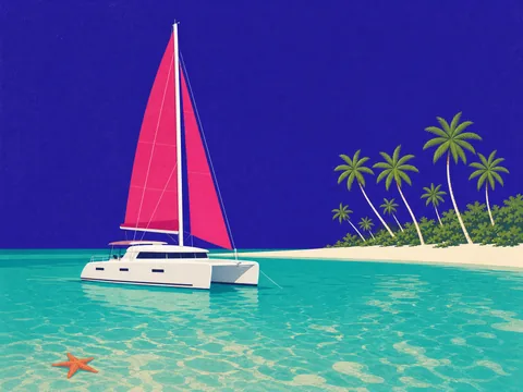 Catamarán con vela rosa en la piscina natural de Isla Saona